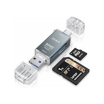 Usb 3.0 Type-c Sd Tf Microsd Kart Okuyucu Otg Adaptör, Çift Girişli Hafıza Kart Reader, Telefon Tablet Pc Laptop Kamera Drone Uyumlu, Alüminyum Gövde, Tak Çalıştır D498