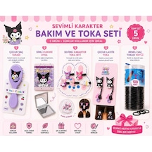 5'li Set Mor Kuromi Figürlü Kız Çocuk Saç Tarağı Aynalı Saç Bakım Ve Toka Seti Natural