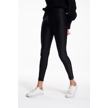 Kadın Siyah Toparlayıcı Parlak Disko Tayt SiYAH