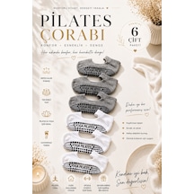Çorap Vitrini 6'lı Paket Kadın Kaydırmaz Tabanlı Pilates Ve Yoga Çorabı Seti Gri - Beyaz