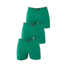 Hadpols Özel Seri Rahat Temel Giyim Normal Bel Erkek Yeşil Düğmeli Boxer 3'lü Paket %100 Pamuklu Penye