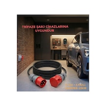 Araç Şarjı Uyumlu 5x4mm 15 Metre Ttr Hes Kablolu Yüzde Yüz Tam Bakır Trifaze Uzatma Seyyar Mutlusan Fişli - 32amper / 22 Kw - 888654102