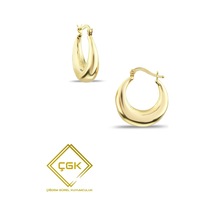 Çgk Çiğdem Gürel Kuyumculuk Oval Halka Tasarım Altın Küpe Gold