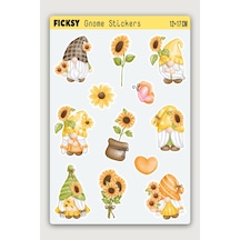 Sevimli Ayçiçeği Cücesi Sticker Seti - 12 Adet Etiket Çıkartma Diğer