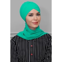 Hürrem Bone Su Yeşili Pratik Hazır Geçmeli Tesettür Bone Sandy Kumaş Çapraz B Su Yeşili