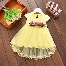 Sarı Çocuklar Bebek Kız Çiçek Baskı Yuvarlak Boyun Kolsuz Pamuklu Gündelik Prenses Parti Elbiseler