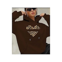 Herkesemoda Free Spırıt Yazı Detaylı Kapüşonlu Sweatshırt Kahve Kahverengi