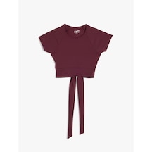 Koton Bağlama Detaylı Kısa Kollu Slim Fit Crop Spor Tişört Bordo 5wak10310nk Bordo