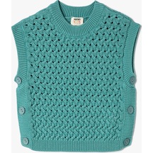 Koton Kısa Örgü Süveter Yuvarlak Yaka Düğme Detaylı Turkuaz 4skg90026ht 4SKG90026HT680 Turkuaz