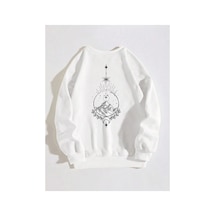 Tarzsokak Dağ Ve Güneş Desenli Damla Omuz Sweatshirt Beyaz