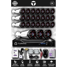 Turkno 24 Kameralı Galia 24 Dış Kamera Set 320 GB HDD Full HD Gece Görüşlü Güvenlik Kamerası Sistemi