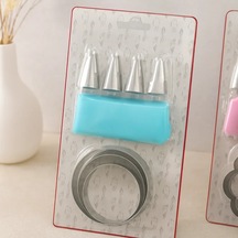 Pasta Süsleme Seti 8 Parça Krema Torbası, Metal Uçlar, Kurabiye Kalıpları Altın