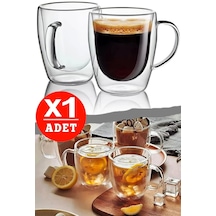 Çift Cidarlı Kupa Bardak 350 Ml Ofis Ev Espresso Kahve Çay Fincanı Borosilikat