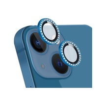 Apple Uyumlu iPhone 13 ile Taşlı Tasarım Temperli Cam Kamera Lens Koruyucu - Mavi