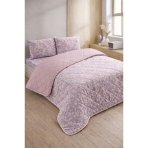 Formeya Kapitoneli Çift Kişilik Desenli Pike - Yatak Örtüsü Takımı 200x230 Cm - 2 Adet Yastık Kılıflı Lila Mor Açık Indigo