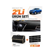 Mıtsubıshı L200 2015-2021 Uyumlu Torpido Örtüsü + Deri Bagaj Çantası + Sticker Seti - Siyah Bej