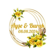 Kış Yeşillikli Oval Etiket Kına Nişan Düğün 3x3 Cm Özel Etiket / 50 Adet Sticker Beyaz