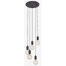 Rsylight Retro Metal Dekoratif Rustik 5 Li Yuvarlak Siyah Sarkıt Avize Çap:30 Cm Siyah