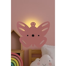Kelebek Pilli Aplik Pembe Ahşap