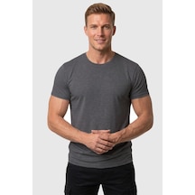 Deepsea Erkek Antrasit Slim Fit %90 Pamuk Likralı Yumuşak Dokulu Basic Tişört 1801131