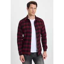Tudors Erkek Slim Fit Dar Kesim Uzun Kollu Cepli Kareli Dama Desenli Kışlık Oduncu Gömlek-41693 Çok Renkli