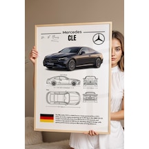 Mercedes Cle Tablo - Teknik Özellikli Lüks Coupe Poster - Çerçeveli Duvar Dekoru - Araba Blueprint Kayın