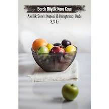 Akrilik Barok Füme Büyük Kare Meyve & Salata Kasesi & Karıştırma Kabı / 3,3 Lt Cam Değildir