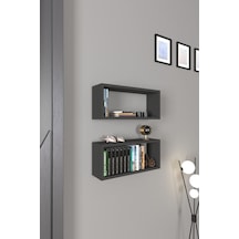 Stiva 2'li Dikdörtgen Ahşap Duvar Rafı Uçan Raf Banyo Mutfak ... Antrasit
