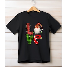 Aselinda Yeni Yıl,new Year, Cheristmas Love Baskı Detaylı Bisiklet Yaka Beyaz T-shirt Siyah