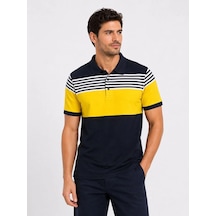 Ertaştrendstore Erkek Pike Kumaş Çizgili Polo Yaka Tişört Kısa Kol Yazlık T-shirt - Lacivert Çok Renk