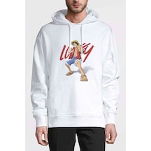 Anime Luffy One Piece Baskılı Beyaz Erkek Örme Sweatshirt (531047502)