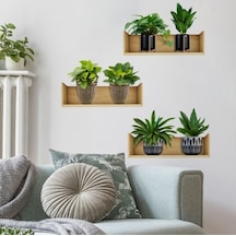 Raflı Bitki Tasarımlı Yapışkanlı Sticker 20 30 Cm 3lü Set Çok Renkli