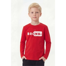 Fyk Kids Yuvarlak Yaka Uzun Kollu Baskı Detaylı Erkek Çocuk Sweatshirt Kırmızı