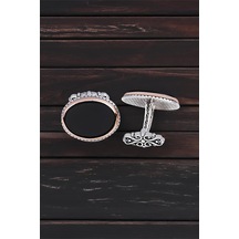 ​​​​Gümüş Onix Taşlı Oval Kol Düğmesi -5802 Gümüş