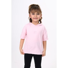 Toontoy Kids Toontoy Kız Çocuk Baskılı Kapüşonlu Kısa Kollu Tişört Açık Pembe