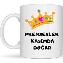 Prensesler Kasımda Doğar Yazılı Kupa Model 255 Taç Tasarımlı Kasım Ayı Doğum Günü Hediyesi Seramik Kahve Kup Düz Renkli