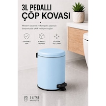 Pedallı Çöp Kovası 3 Litre İç Kovalı Kapaklı Banyo Çöp Kutusu Bebek Mavisi - Elit 7003 Mavi