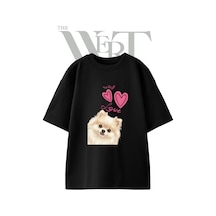 Thewert Pomeranian Love Tasarım Baskılı Ünisex Siyah Oversize T-shirt