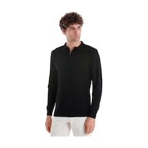 Siyah Regular Fit Jakarlı Polo Yaka Yünlü Triko Kazak 34202023a003 002 Siyah