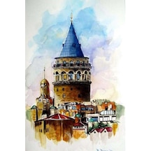 Galata Kulesi Tasarımlı Ahşap Poster Renkli - 645070093 Renkli
