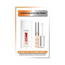 L'Oréal Paris Aydınlatıcı Yüz Güneş Kremi SPF50+ 50 ML + Aydınlatan Serum Kapatıcı 2R Light Medium 11 ML
