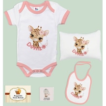 Bk Kids Kişiye Özel İsimli 5 Parça Pembe Bebek Body Zıbın Yastık Hediye Seti, Yeni Doğan Bebek Giyim Hediyesi-5