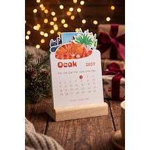 Ahşap Standlı Özel Kesim Kedi Tasarımlı 2027 Masaüstü Takvimi 8,5x12 Cm Çok Renkli