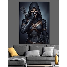 Ahşap Tablo Siyah Giyimli Ninja Savaşçı