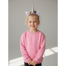Kız Çocuk Pamuklu Taşlı Sweatshirt-16747 Pembe