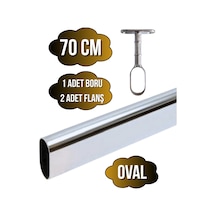Metal Oval Krom Mobilya Dolap Askı Borusu Krom 70cm Oval 2 Adet Ayaklı Açık Flanş-1 Adet Boru Gri