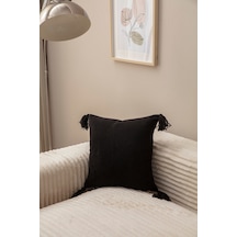 Swita Home Tekli Dekoratif Püsküllü Kırlent Kılıfı 43x43 Siyah