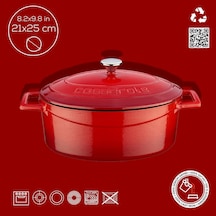 Lava Döküm Oval Tencere. Folk Serisi Ölçü 21x25cm Kırmızı