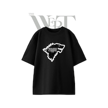 Thewert Direwolf Stark Tasarım Baskılı Ünisex Siyah Oversize T-shirt