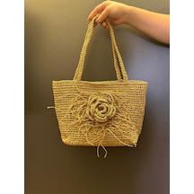 El Örgüsü Püskül Güllü Tasarım Kaddın Omuz El Çantası 36x25 Cm Renkli